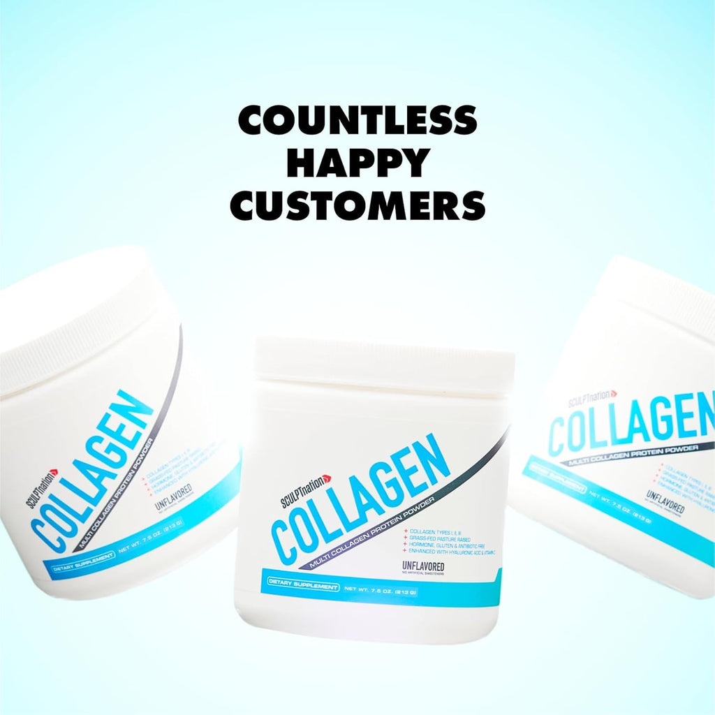 Sculpt Nation by V Shred Collagen Peptides Powder - Types I, II, and III Collagen Plus Hyaluronic Acid to Support Healthy Hair, Nails, Skin, Bones, and Joint Health - Unflavored, 30 Day Supply