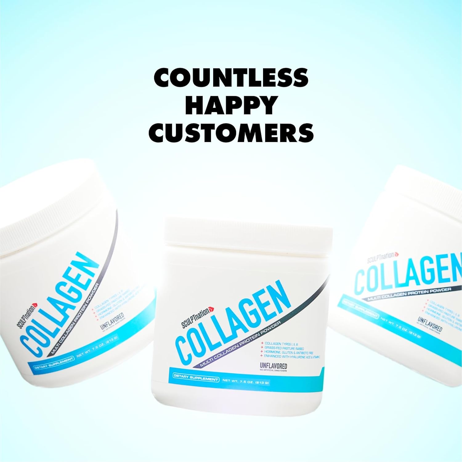 Sculpt Nation by V Shred Collagen Peptides Powder - Types I, II, and III Collagen Plus Hyaluronic Acid to Support Healthy Hair, Nails, Skin, Bones, and Joint Health - Unflavored, 30 Day Supply