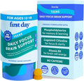 FIRST DAY Teen Brain & Focus Supplement Gummies Ages 13–18 | Study & Concentration Support with Cognizin® Citicoline & Phosphatidylserine | Vegan, Non-GMO, Caffeine-Free | 30-Day Supply