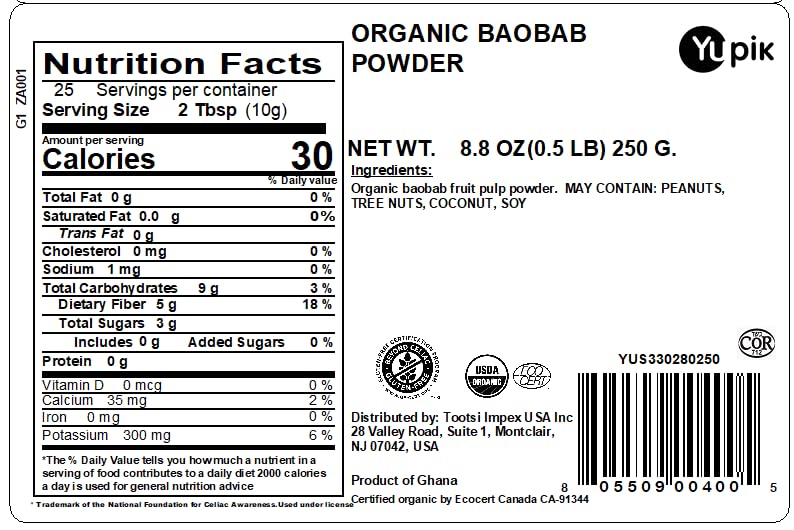 Yupik Organic Powder, Baobab, 8.8 oz (Pack of 6)