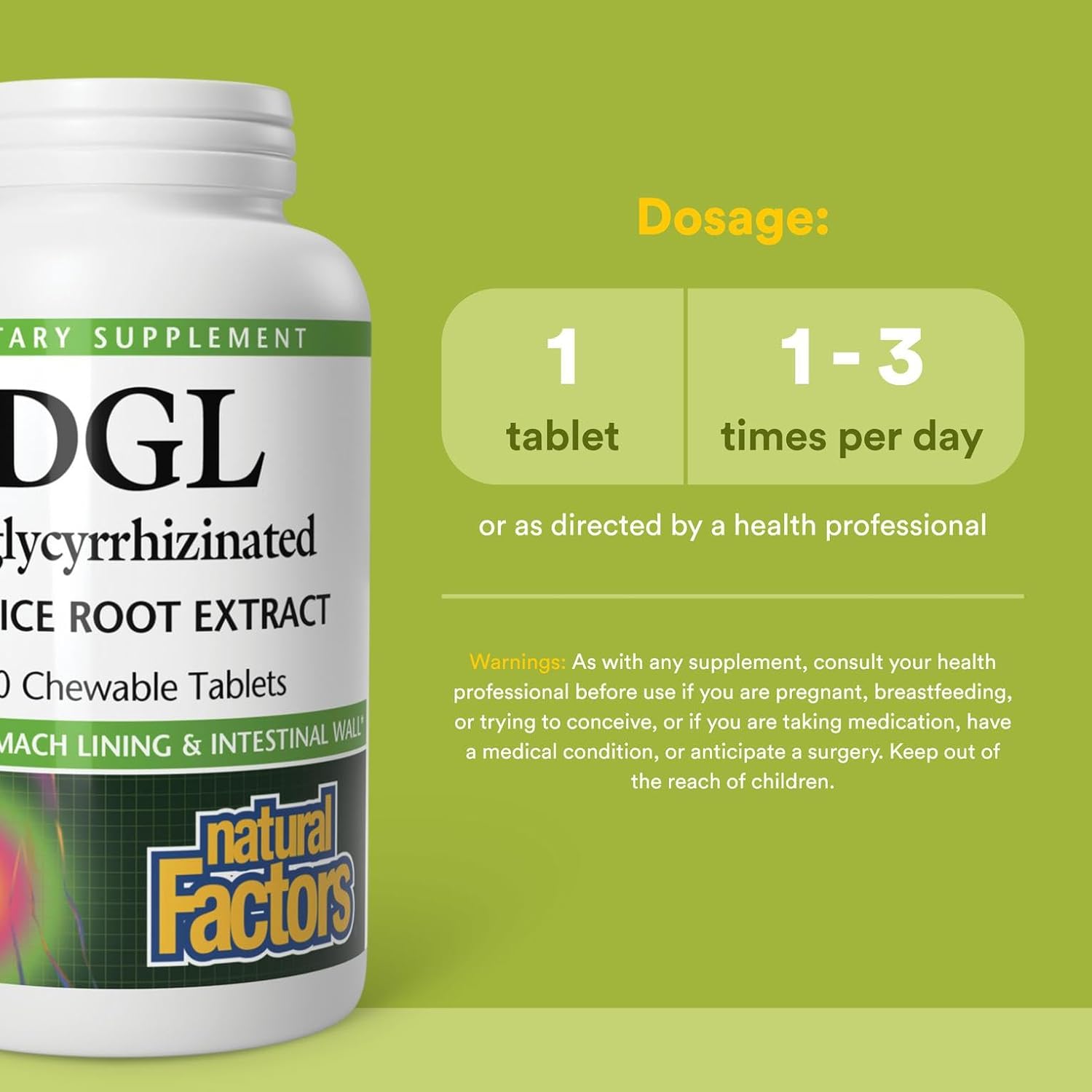 Natural Factors Chewable DGL 400 mg, Licorice Extract for Healthy Digest, 180 Chewable Tablets