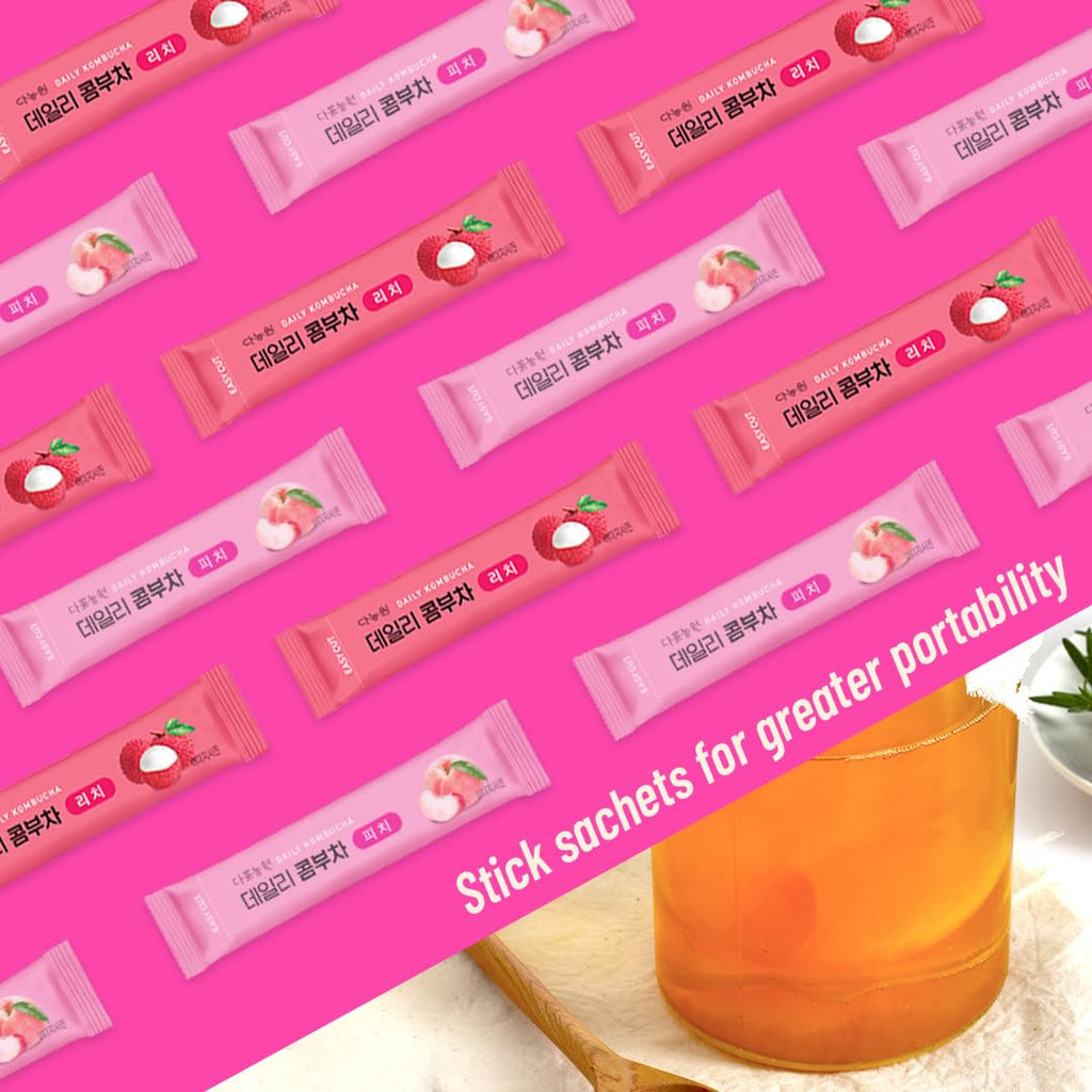 KAYFOOD-Kombucha-Peach-Garden-Daily Zero Sugar, Diet, Gut Healthy Sparkling Beverage, Fermented Korean Drinks for Iced, Hot, Workout Tea (10ST) (10ST, Lychee&peach)