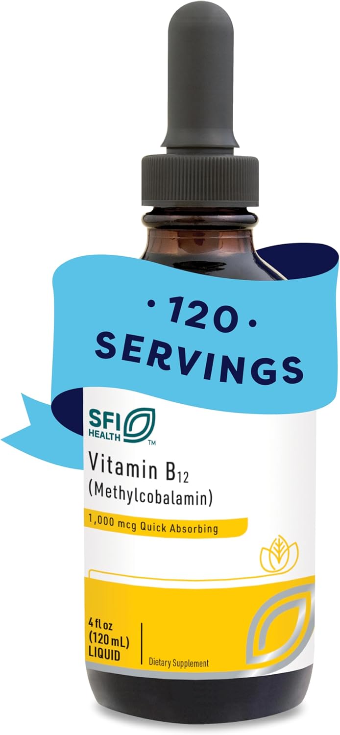 Klaire Labs SFI Health Vitamin B12 Liquid - Methylcobalamin B12 Drops - Formulated for Superior Absorption - Support Healthy Cognition & Efficient Nutrient Delivery - Vegan (120 Servings, 4 Fl Oz)