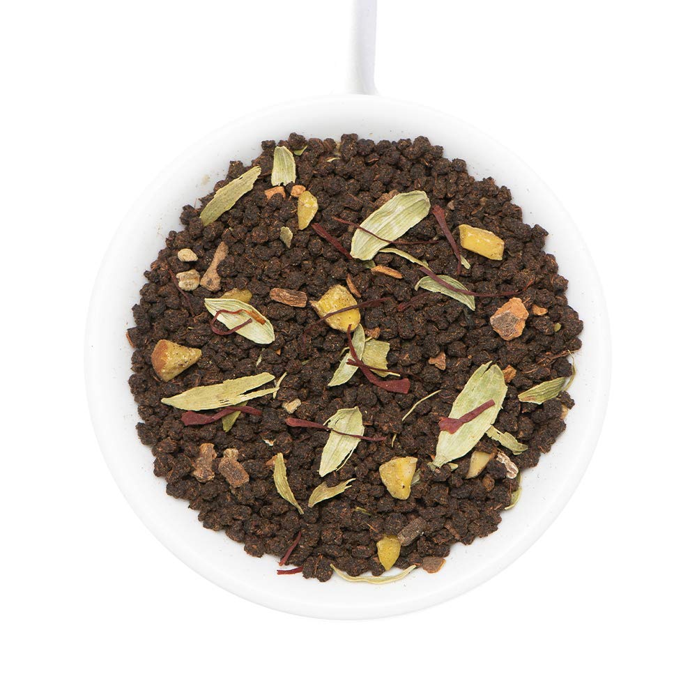 VAHDAM Saffron Spiced Chai (Loose Leaf, 50 Cups, 100g) | Black Tea with Cardamom, Cinnamon, Clove, Almond & Saffron | Enjoy Hot, Iced, or as a Chai Latte