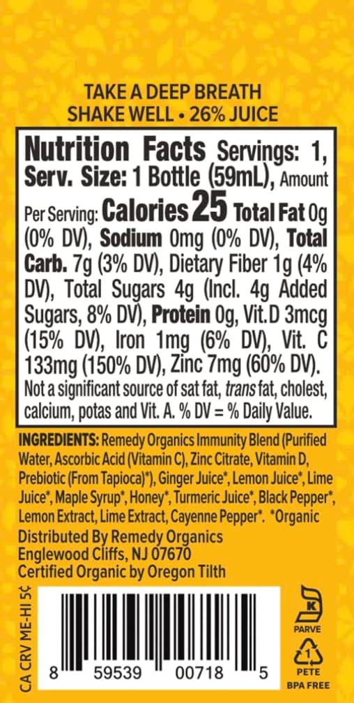 Remedy Organics Immunity Plus Shot, Heal 24-Pack | Boost Energy, Brain Function, Detoxification, and Metabolism | Certified-Organic Ingredients