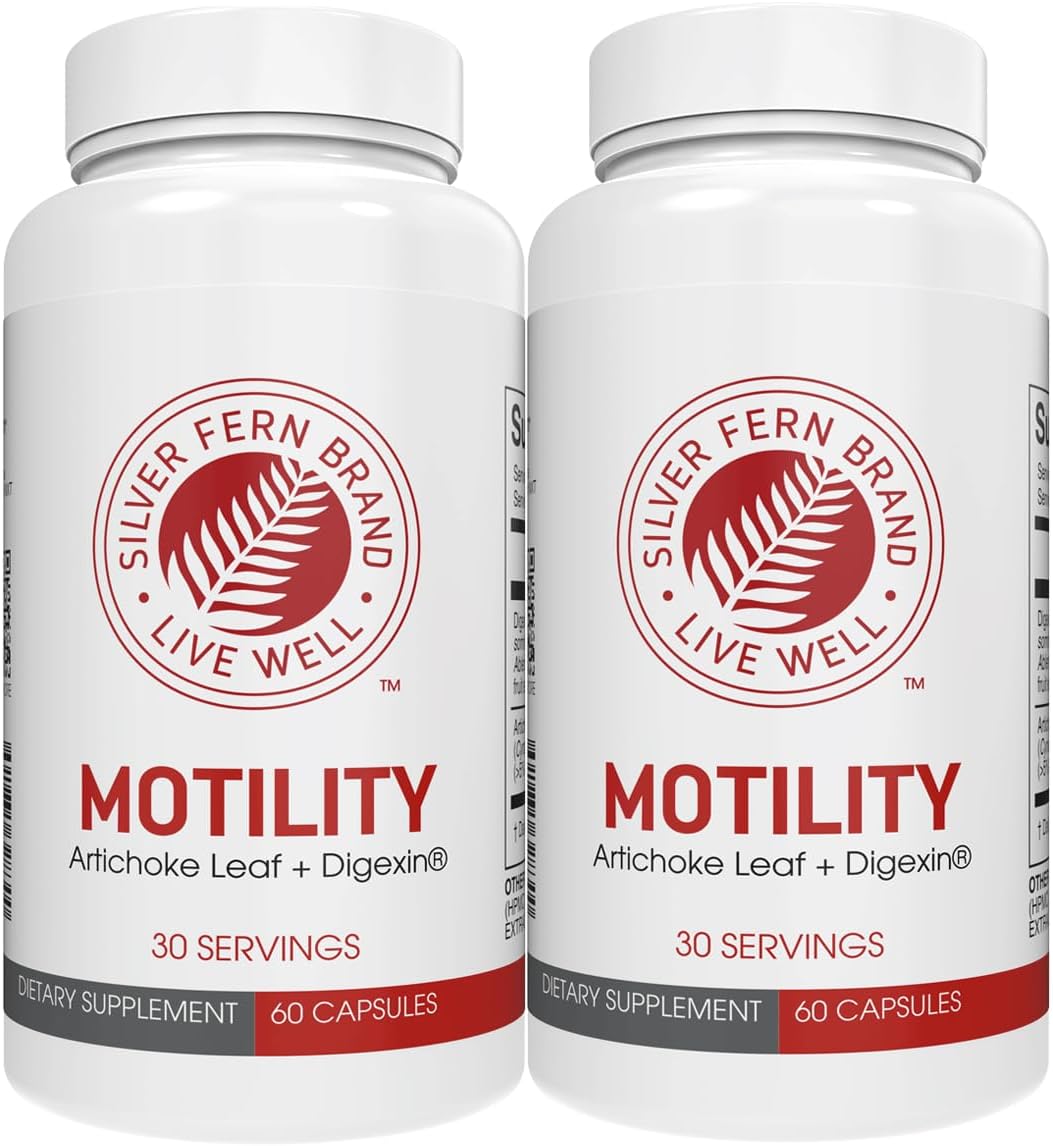 Silver Fern Brand Motility- Non-Laxative Constipation and Slow Motility Boost - 120 Capsules, 60 Day Supply - Contains Artichoke Leaf, Tender Okra Pods, & Winter Cherry