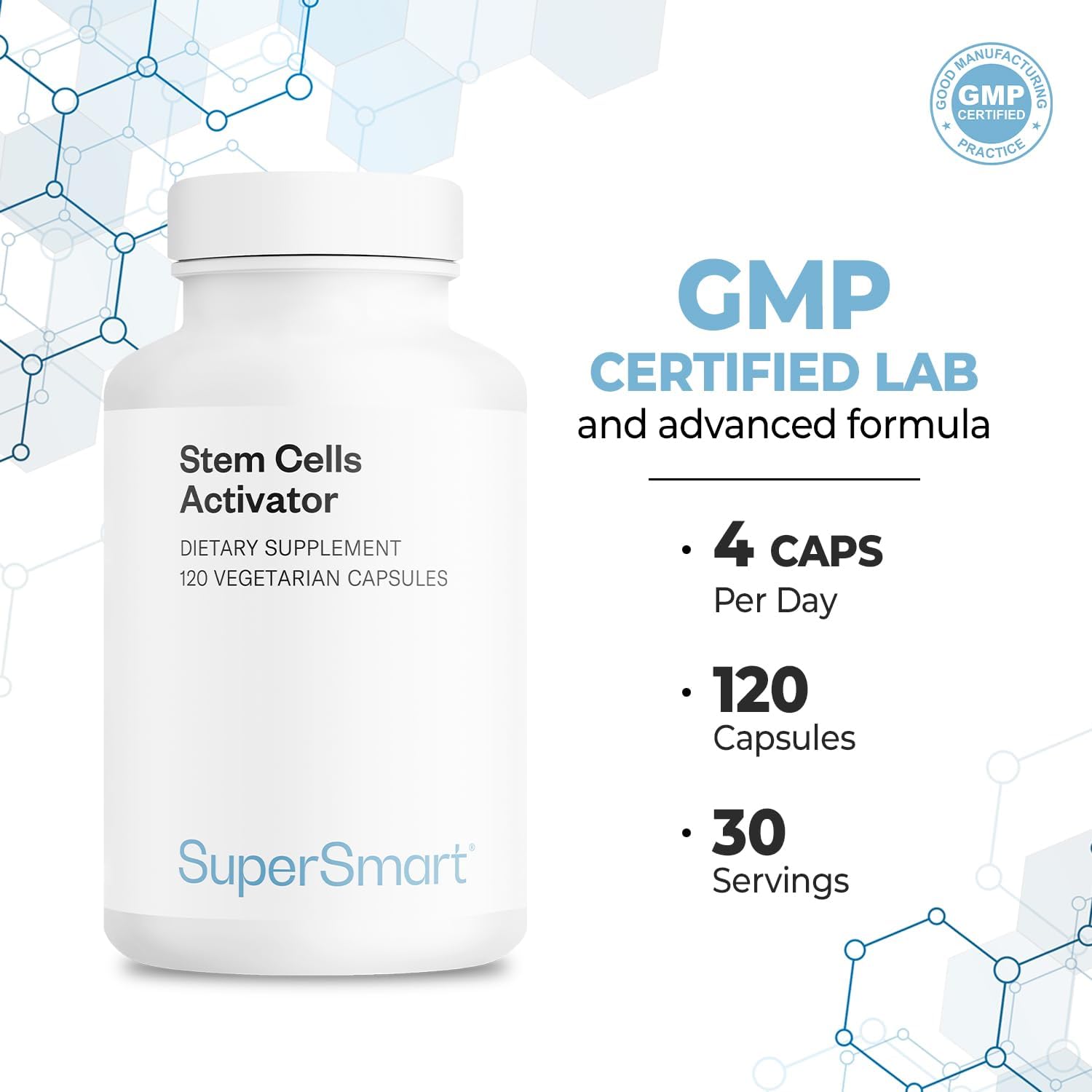 Supersmart Stem Cells Activator (Advanced Formula) - with Astragaloside, Fuidocan - Natural Stem Cells Supplement | Non-GMO & Gluten Free - 120 Vegetarian Capsules