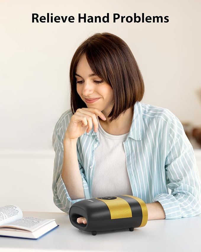 CINCOM Upgraded Hand Massager, Cordless Hand Massager with Heat and Compression for Arthritis, Carpal Tunnel and Stiff Joints, Fathers Mothers Day Gifts (Black & Yellow)