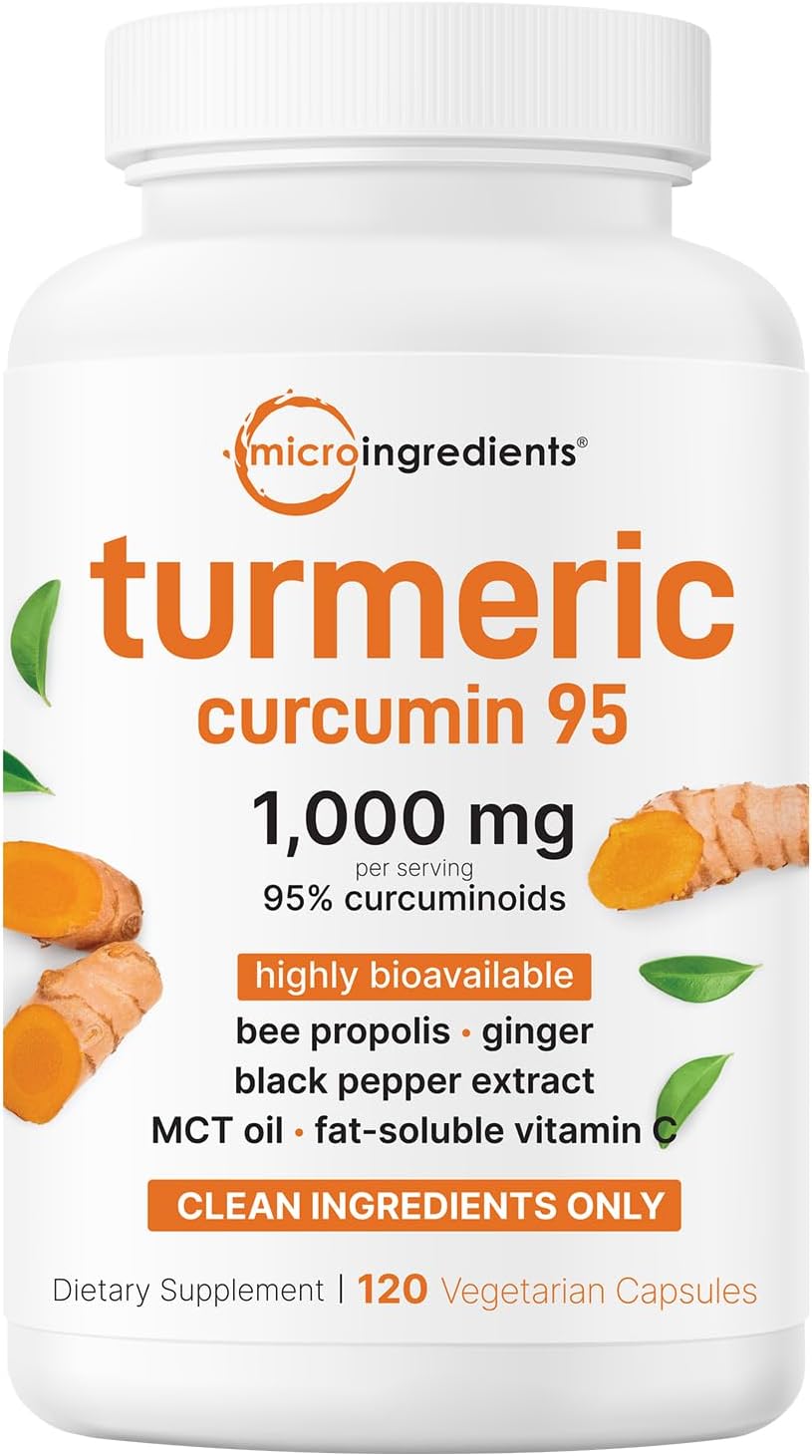 Micro Ingredients Turmeric Curcumin Supplement 1,000mg, 120 Veggie Capsules | 95% Curcuminoids with Bee Propolis, MCT Oil, Vitamin C & Black Pepper | Enhanced Absorption | Vegan, Non-GMO, Filler Free