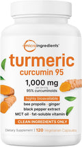Micro Ingredients Turmeric Curcumin Supplement 1,000mg, 120 Veggie Capsules | 95% Curcuminoids with Bee Propolis, MCT Oil, Vitamin C & Black Pepper | Enhanced Absorption | Vegan, Non-GMO, Filler Free