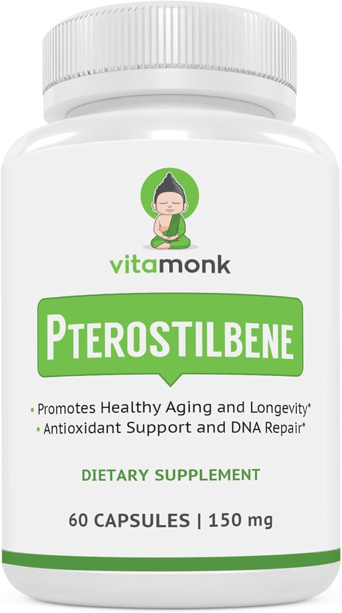 VitaMonk Pterostilbene 150mg Capsules No Artificial Fillers - Soy Free Trans-Pterostilbene Supplement which Promotes Healthy Aging and Longevity - 60 Veggie-Caps - Improved Resveratrol