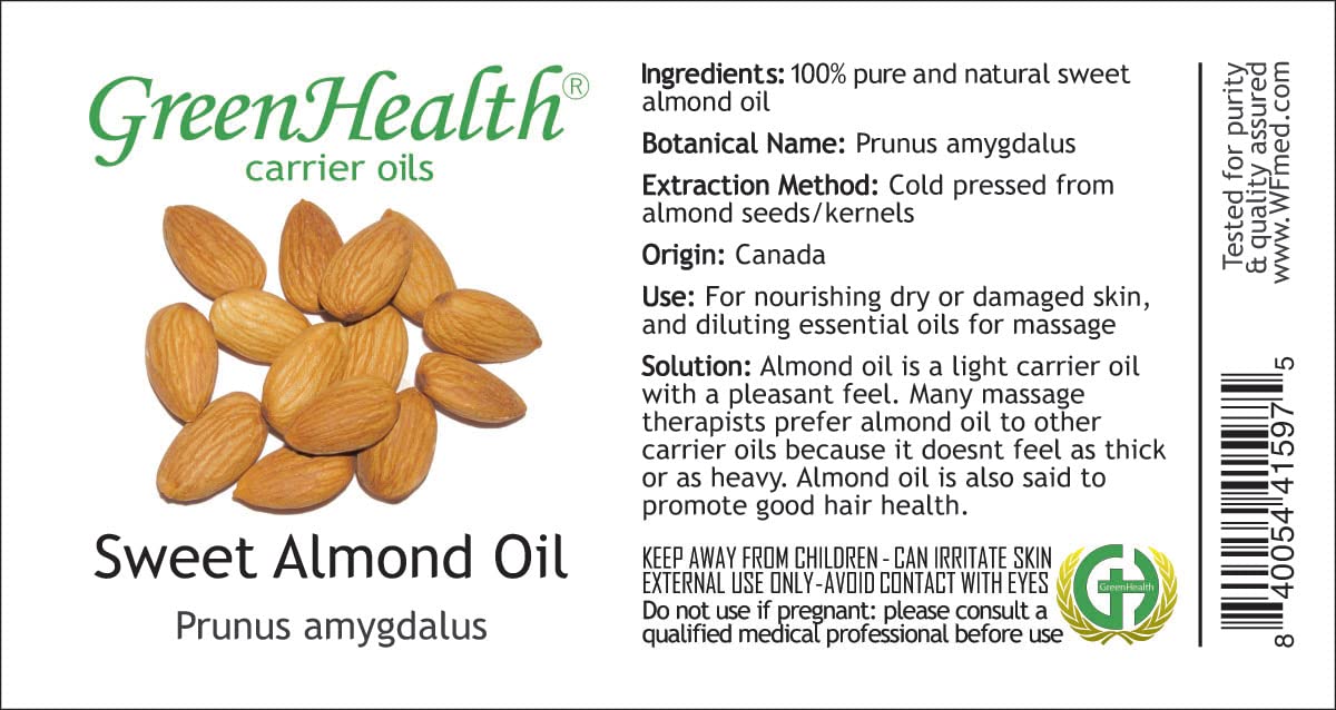 Sweet Almond Oil 4 fl oz – Cold Pressed Carrier Oil in Clear Bottle with Flat Cap – Lightweight, Natural Oil for Skin, Hair, Massage, and DIY Projects