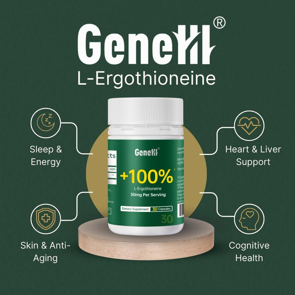 L-Ergothioneine Supplement, 30mg(EGT)/Serving, 6X Ergothioneine Mushroom Extract Supplements Longevity, Immune Support, Heart Health & Brain Supplement, Lab Tested, Made in USA (30 Servings)