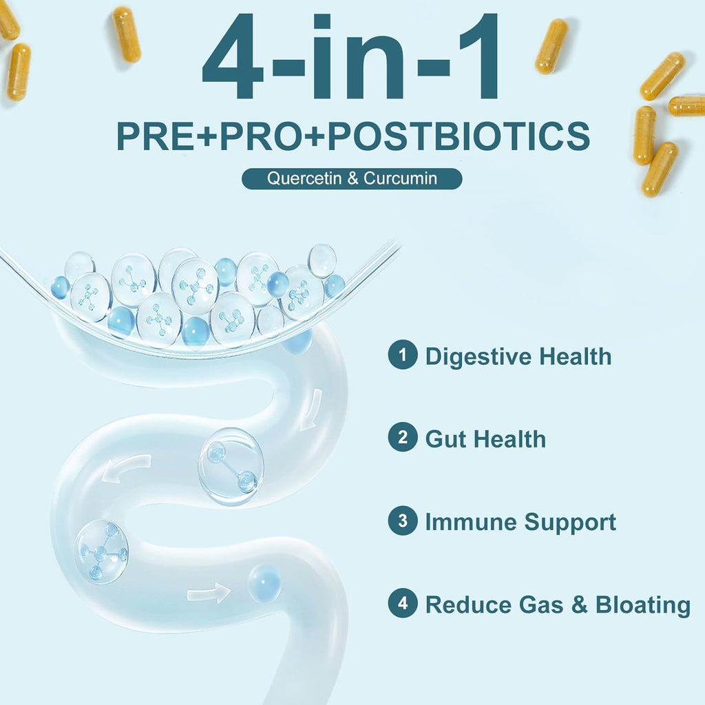 Probiotics Women Men Gut Health: Digestive Health Immune Support Bloating Relief Shelf Stable Strains 35B CFUs per Capsule Complex with Prebiotics Postbiotics Quercetin & Curcumin Dietary Supplement