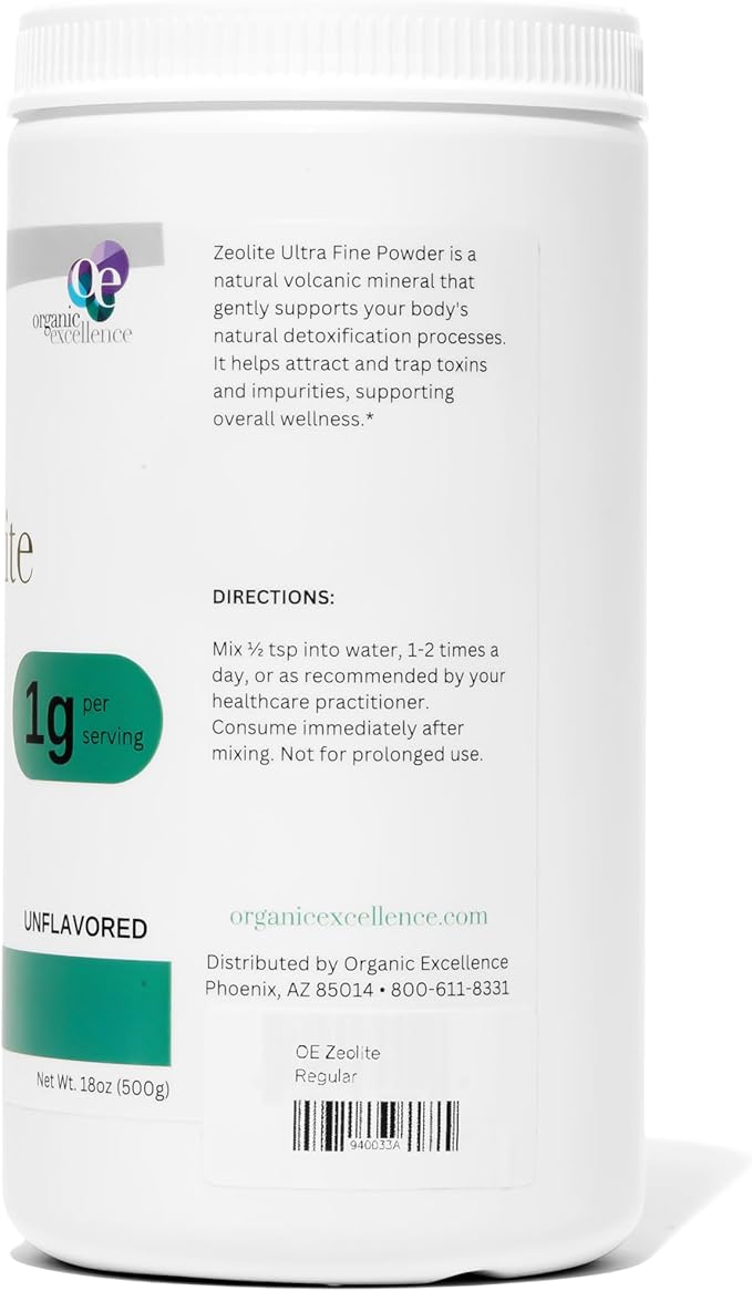 Organic Excellence Zeolite Clinoptilolite Powder – Pure Micronized Mineral Supplement – Supports Gut Health, Cleansing Support & Internal Balance – Non-GMO, Vegan – 500 Servings