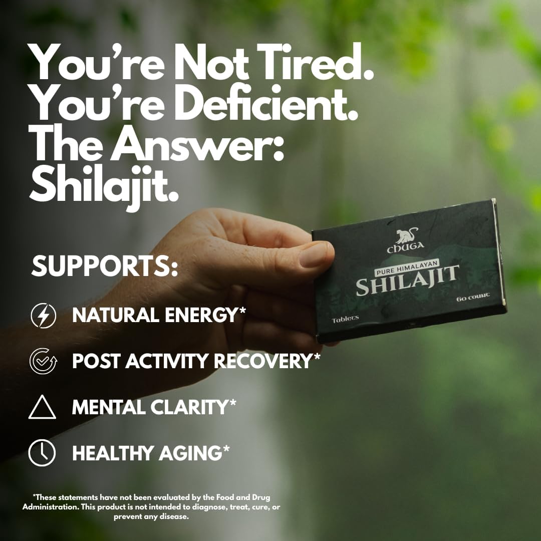 Chuga Pure Himalayan Shilajit Tablets for Men & Women | Chuga Shilajit | Organic | Harvested 16,000 Feet | Lab Tested in USA, 75+ Fulvic Acid, Grade A, Immune Booster, Shilajit Tablets (2 Pack)