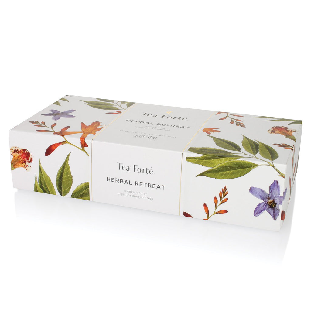 Tea Forte Herbal Retreat Organic Caffeine Free Premium Herbal Tea Petite Presentation Box Tea Gift Set Sampler, 10 Handcrafted Pyramid Tea Bag Infusers