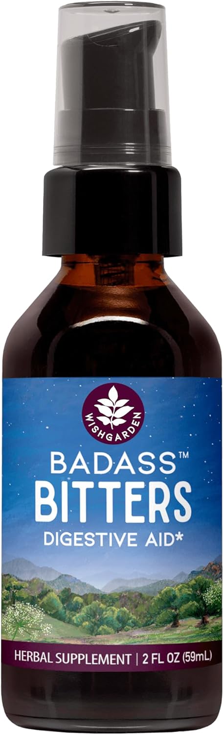 WishGarden Herbs Badass Bitters - All-Natural Digestive Bitters Made with Gentian Root, Orange Peel & Fenugreek Seed, Bitters for Digestion Stimulates Digestive Enzymes Function, Swedish Bitters, 2oz