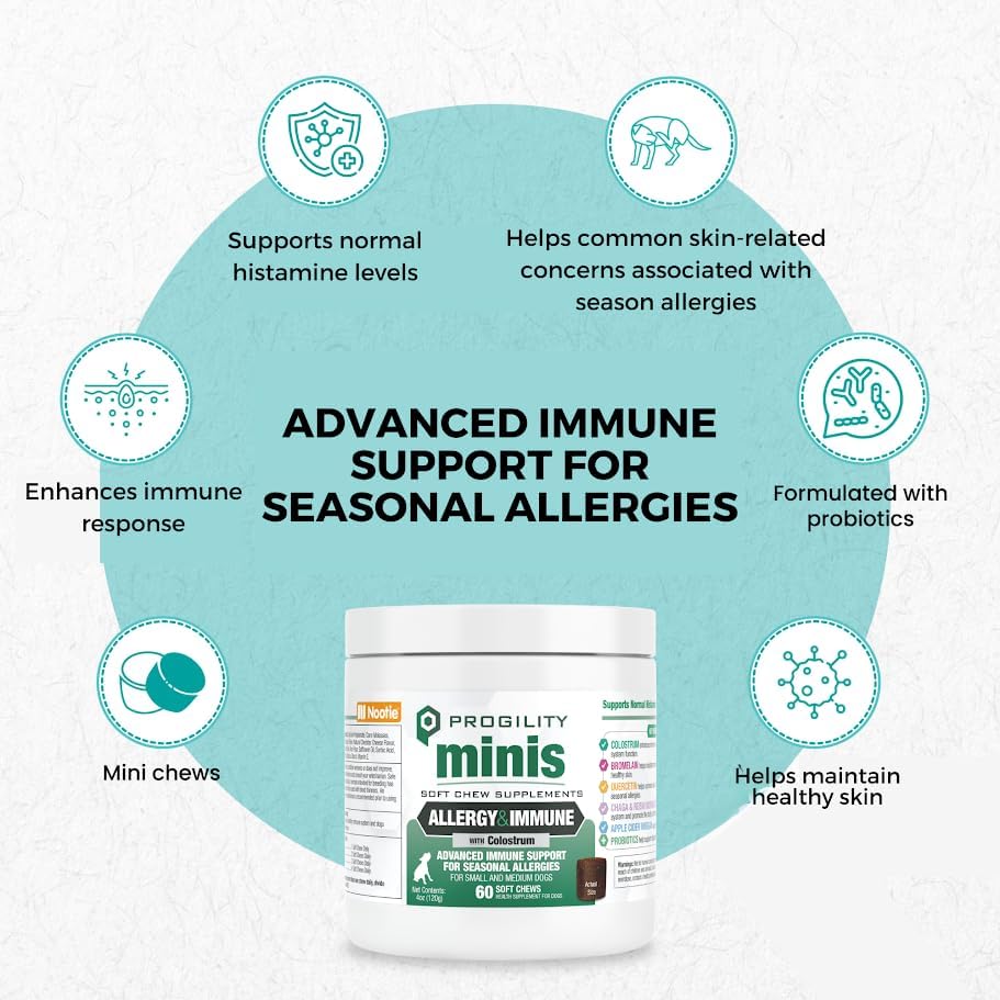 Nootie Progility Mini Allergy & Immune Supplement, Seasonal Allergies Advanced Immune Support Supplement for Small Dogs, 60 Soft Chews per Container