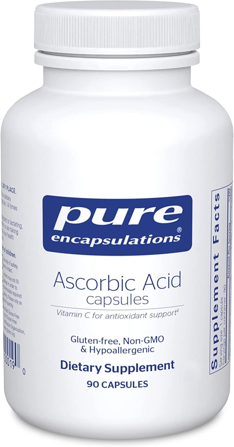 Pure Encapsulations Ascorbic Acid Capsules - 1,000 mg Vitamin C - Antioxidant & Immune Support* - High-Potency Vitamin C - Vegan & Non-GMO - 90 Capsules