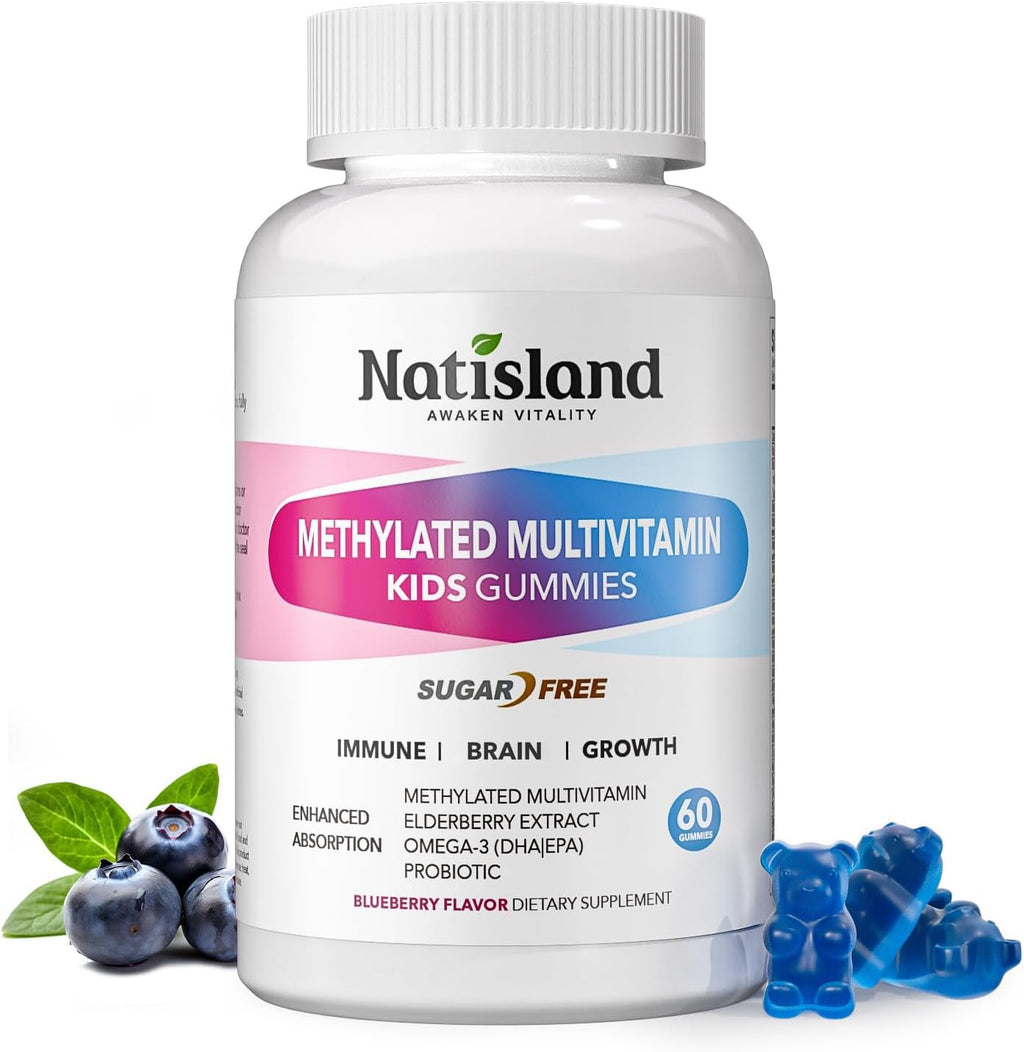 Kids Methylated Multivitamin - Chewable Multivitamin for Kids & Teens 4+, With L Methylfolate, Vegan Omega-3, Zinc, Probiotics & Elderberry, Immune Support, Brain Health, MTHFR Supplement, Sugar-Free