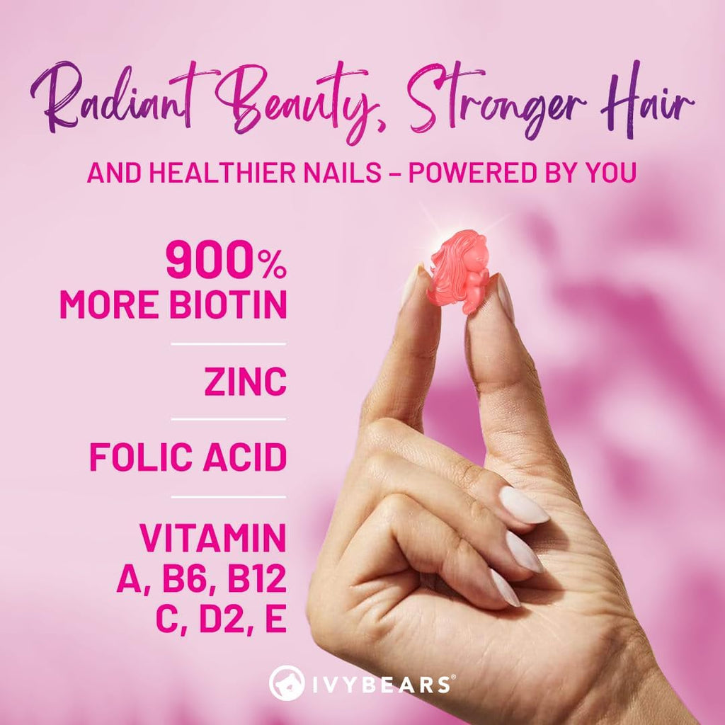 Extra-Strength Premium Women's Hair Gummies - 10x more Biotin, 5,000mcg - Complex Biotin, Collagen, Folic Acid, Keratin for Hair, Skin & Nails - Vegan Hair Growth & Glow - 60 Count, 1 Month Supply