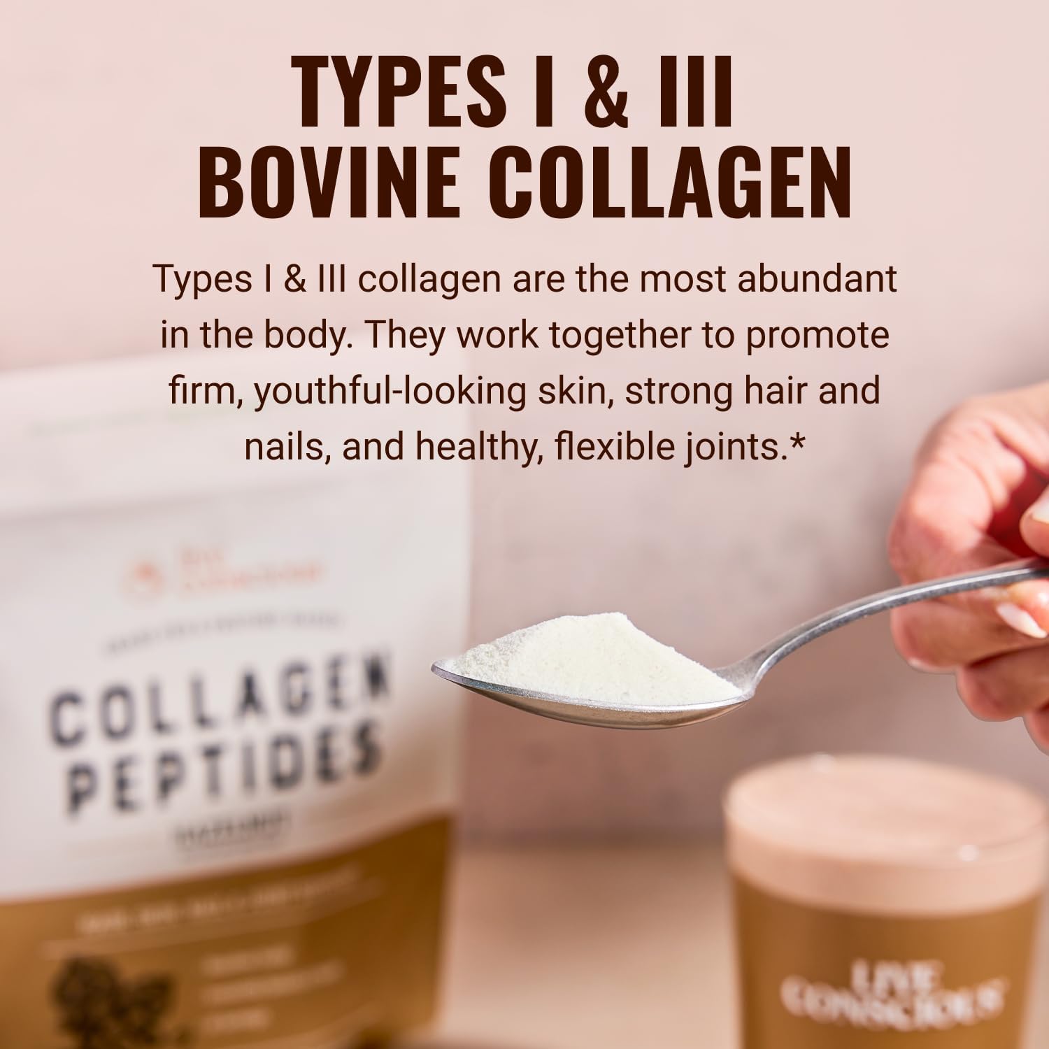 Live Conscious Collagen Peptides Powder - Hazelnut Collagen Powder - Hair, Skin, Nail, & Joint Support - Type I & III Grass-Fed Collagen Supplements for Women and Men - 30 Servings (2-Pack) - 12.4oz