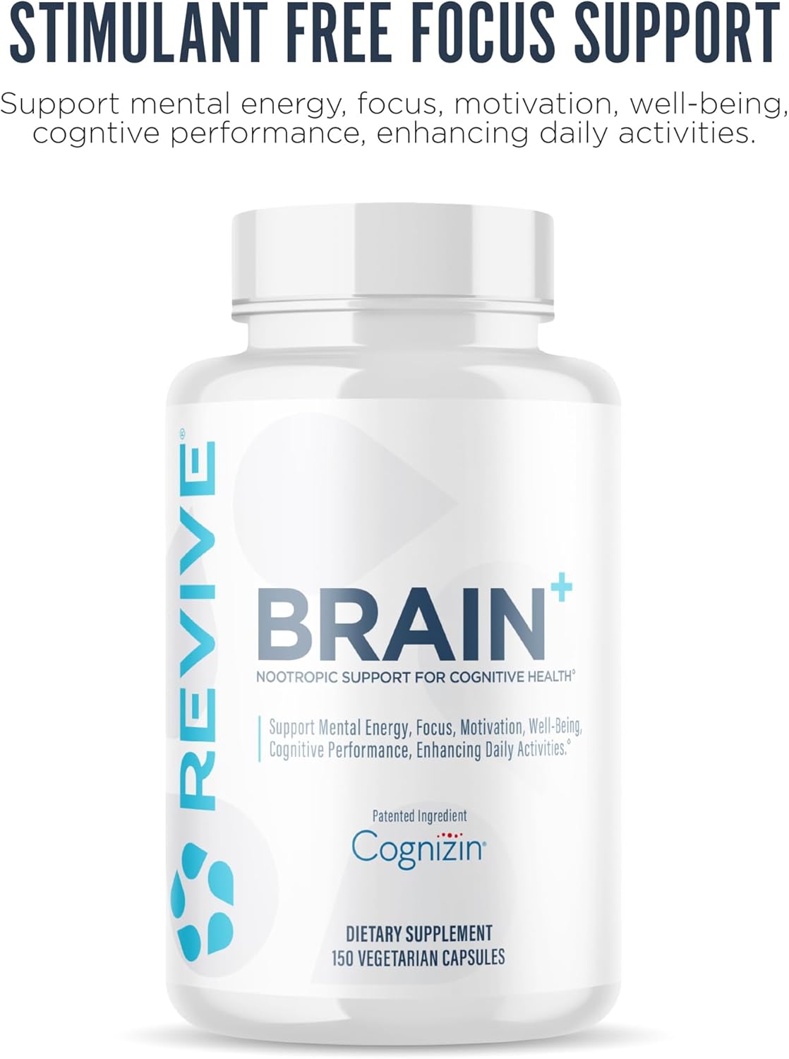 Revive MD Brain Supplements for Memory & Focus, Brain Plus - Stimulant Free Nootropic Supplement for Cognitive Health with Niacin, Vitamin B6 & B12, Acetyl-L-Carnitine HCL & Alpha-GPC- 150 Capsules