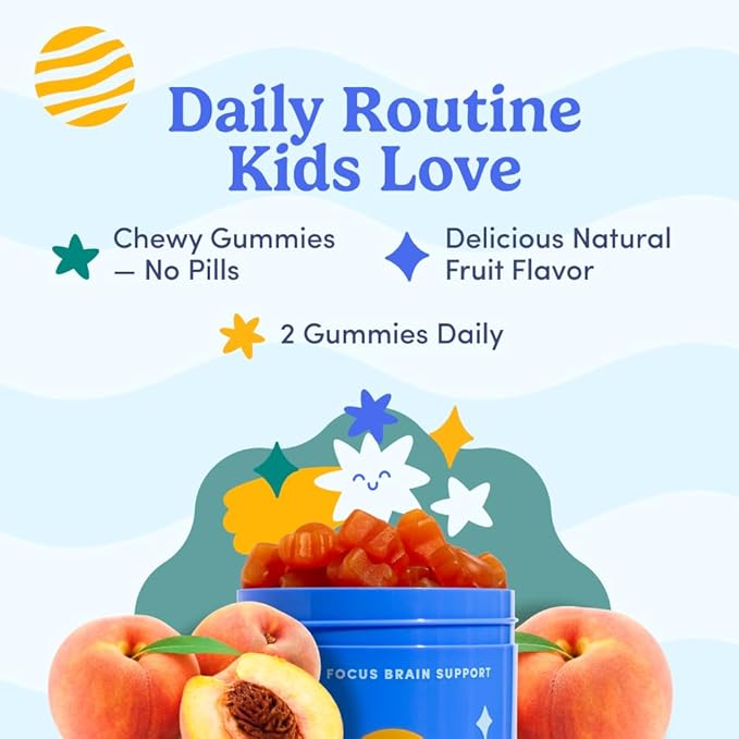 FIRST DAY Kids Focus & Brain Supplement Gummies Ages 4+ | Attention & Calm Support with Cognizin® Citicoline & Phosphatidylserine | Organic, Vegan | 30-Day Supply