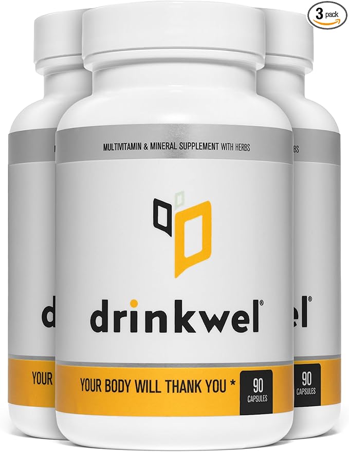 drinkwel Premium Multivitamin Supplement - Pack of 3 x 90 Capsules - Morning Recovery, Liver Support & Immune Support- Milk Thistle, Vitamin C, Zinc, Magnesium