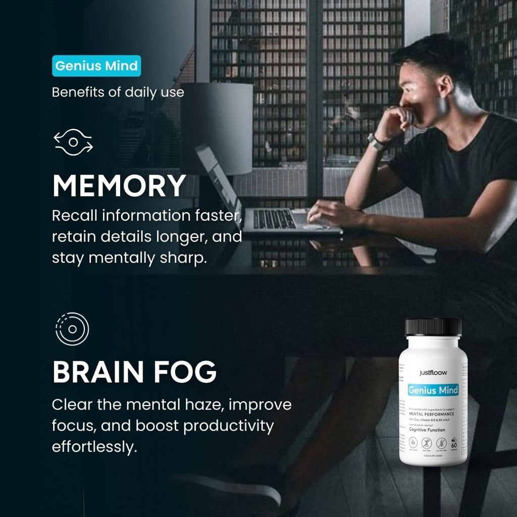 Genius Mind® Nootropic Brain Supplement, Support Cognitive Function, Energy Levels, Focus & Memory Function - 17 Brain Boosting Ingredients Including Lions Mane, Bacopa, Ginkgo & Vitamin B12