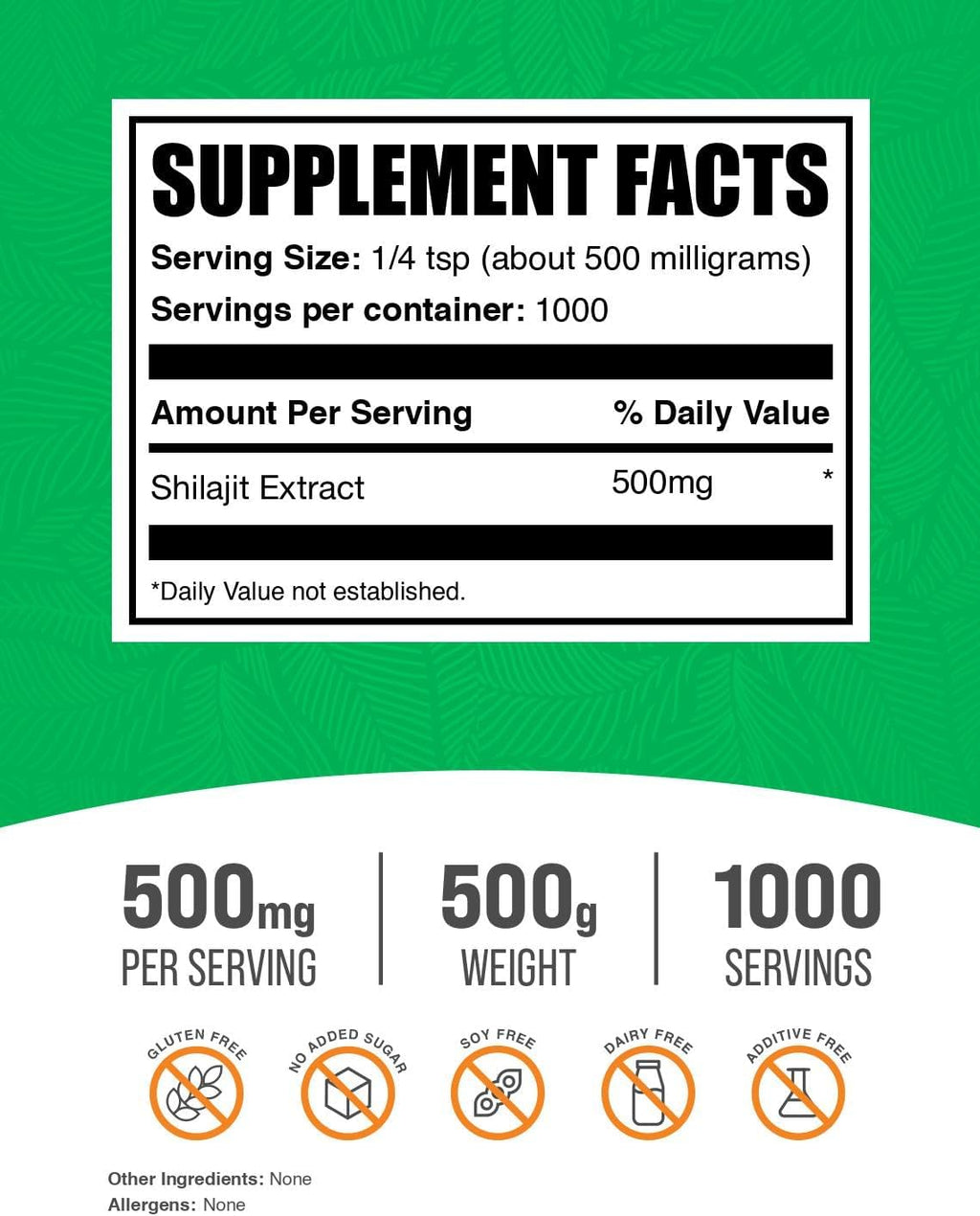 BulkSupplements.com Shilajit Extract Powder - Fulvic Acid Supplement, Shilajit Supplement - Gluten Free, 500mg per Serving of Shilajit Powder, 500g (1.1 lbs) (Pack of 1)