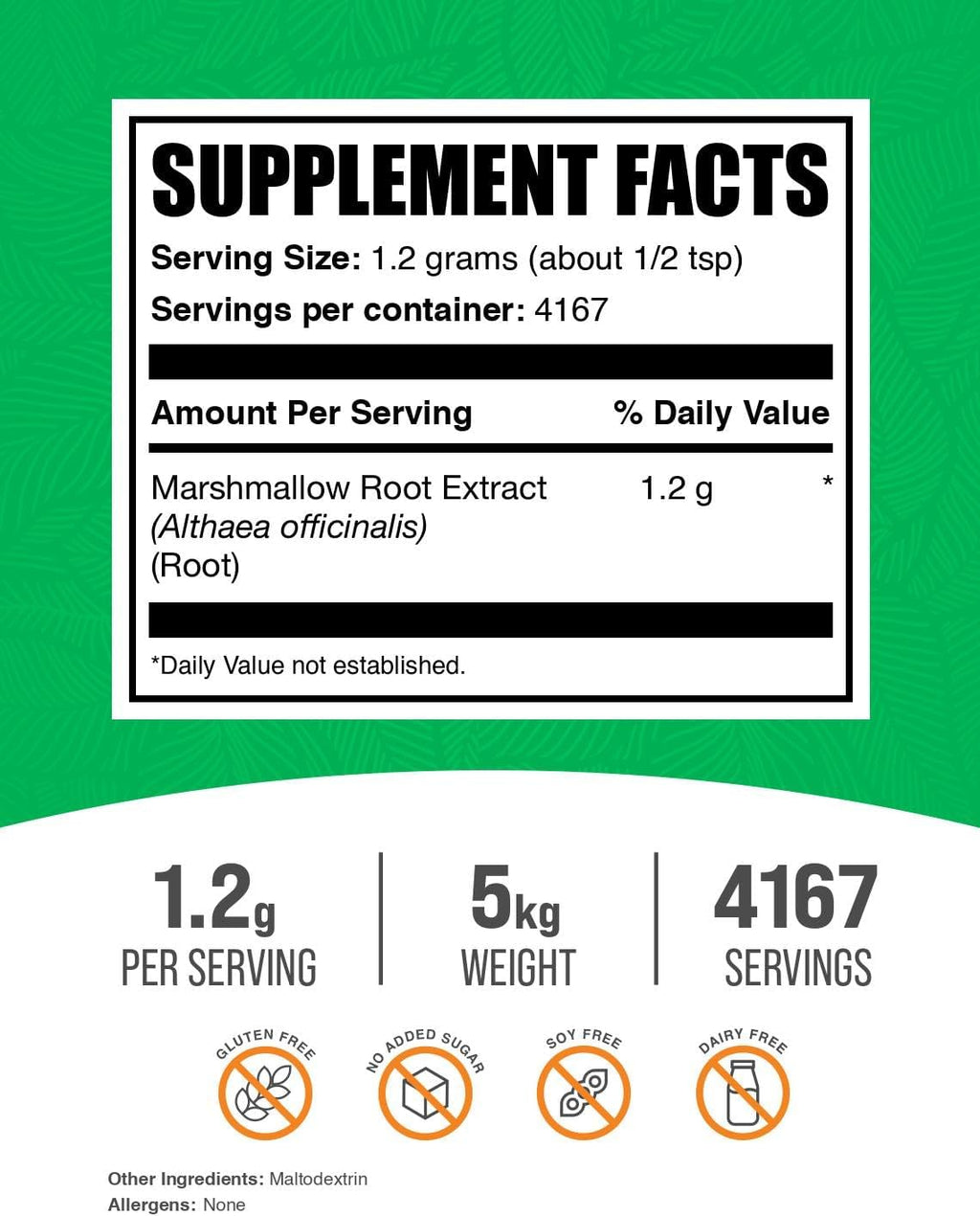 BulkSupplements.com Marshmallow Root Extract Powder - Marshmallow Root Supplement, Marshmallow Extract - Herbal Supplement, Gluten Free, 1200mg per Serving, 5kg (11 lbs) (Pack of 5)