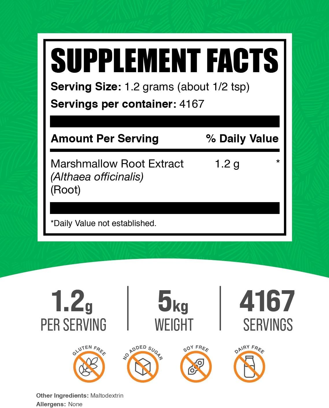 BulkSupplements.com Marshmallow Root Extract Powder - Marshmallow Root Supplement, Marshmallow Extract - Herbal Supplement, Gluten Free, 1200mg per Serving, 5kg (11 lbs) (Pack of 5)