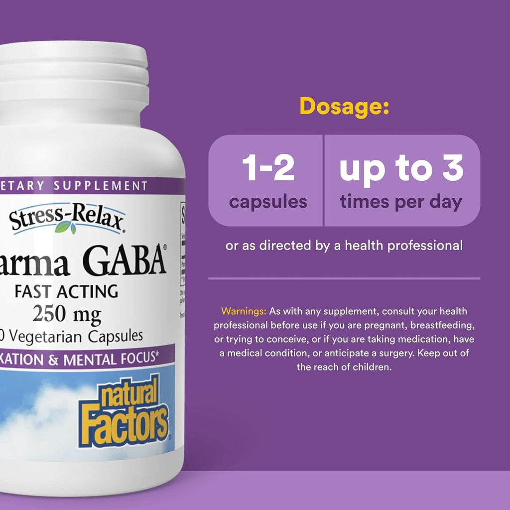Natural Factors Stress-Relax Pharma GABA 250 mg, Non-Drowsy Stress Support for Relaxation and Mental Focus, 60 Vegetarian Capsules