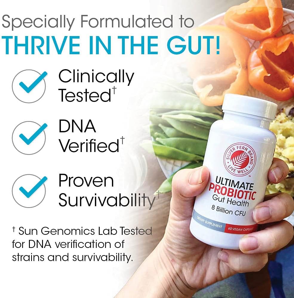 Silver Fern Brand Ultimate Probiotic 4-Pack – Probiotics for Women & Men – 8 Billion CFU Spore-Forming Gut Health Supplement – DNA Verified, Probiotic, Shelf-Stable, High Survivability – 240 Capsules