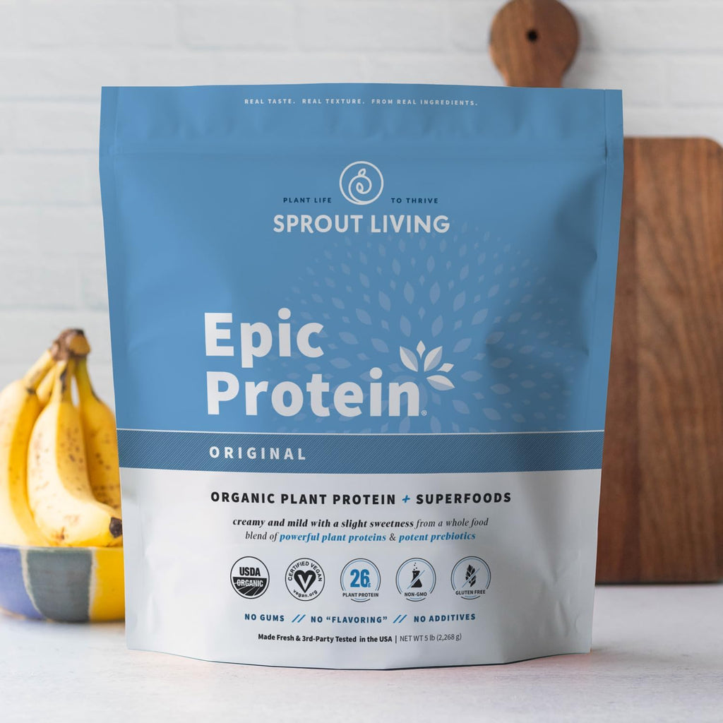 Sprout Living Plant Based Protein & Superfoods Powder, Original, Unflavored | Organic Protein Powder, Vegan, Non Dairy, Non-GMO, Gluten Free, Sugar Free, Perfect Keto Drink Mix (5 lb)