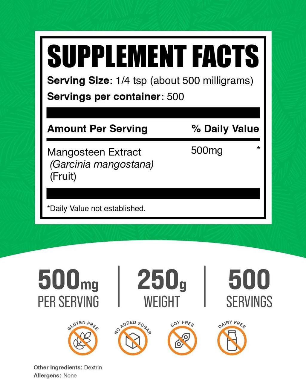 BulkSupplements.com Mangosteen Extract Powder - Superfood Supplement, from Mangosteen Fruit - Gluten Free, 500mg per Serving, 250g (8.8 oz) (Pack of 1)