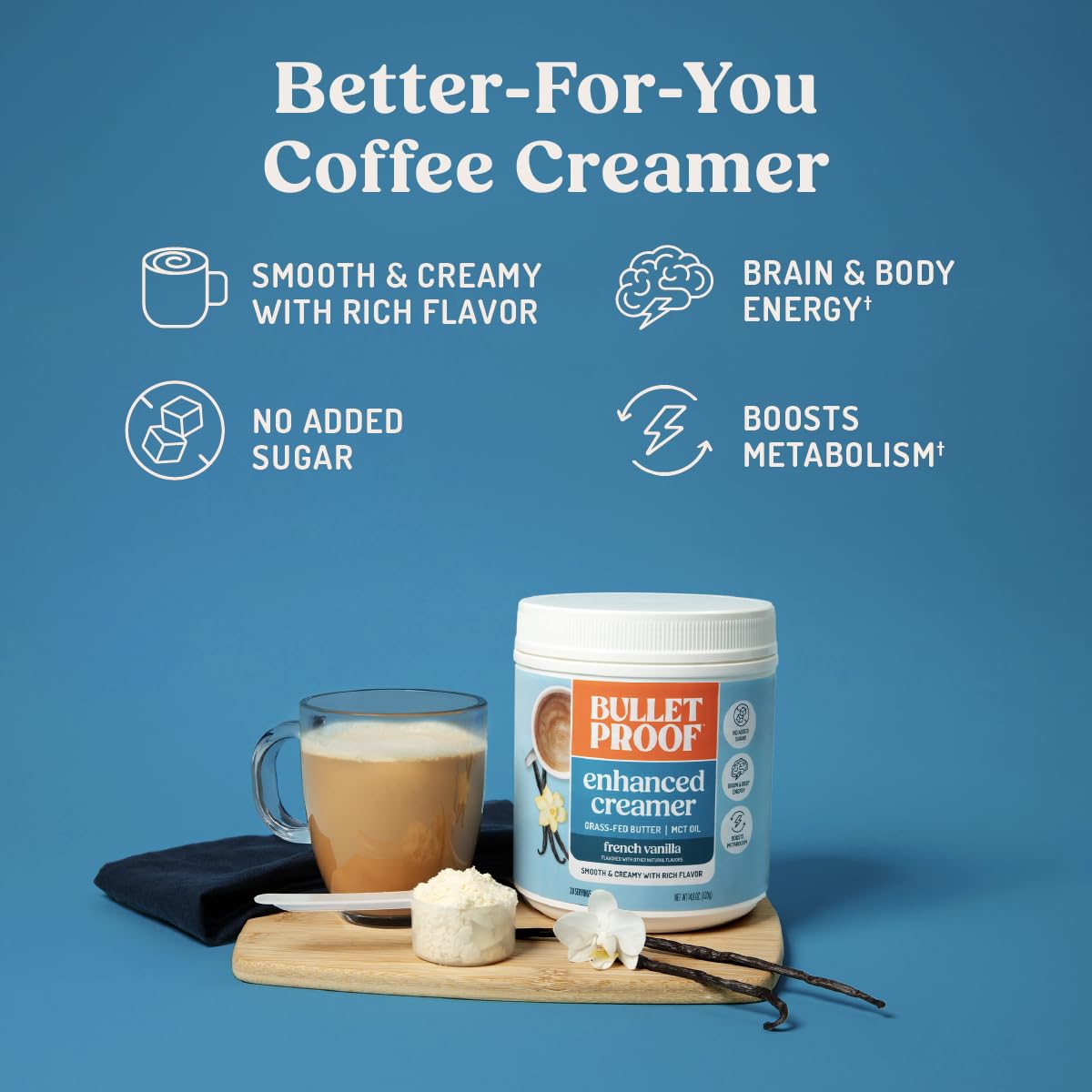 Bulletproof French Vanilla Creamer, 14.8 Ounces, Keto Coffee Creamer with MCT Oil and Grass-Fed Butter