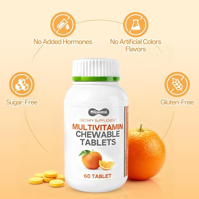 Multivitamin for Adults with Vitamin C, D3 & B Vitamins | Daily Increase Body Protection, Energy & Bone and Joint Equilibrium and Health | 60 Chewable Tablets for Men & Women, 2 Month Supply
