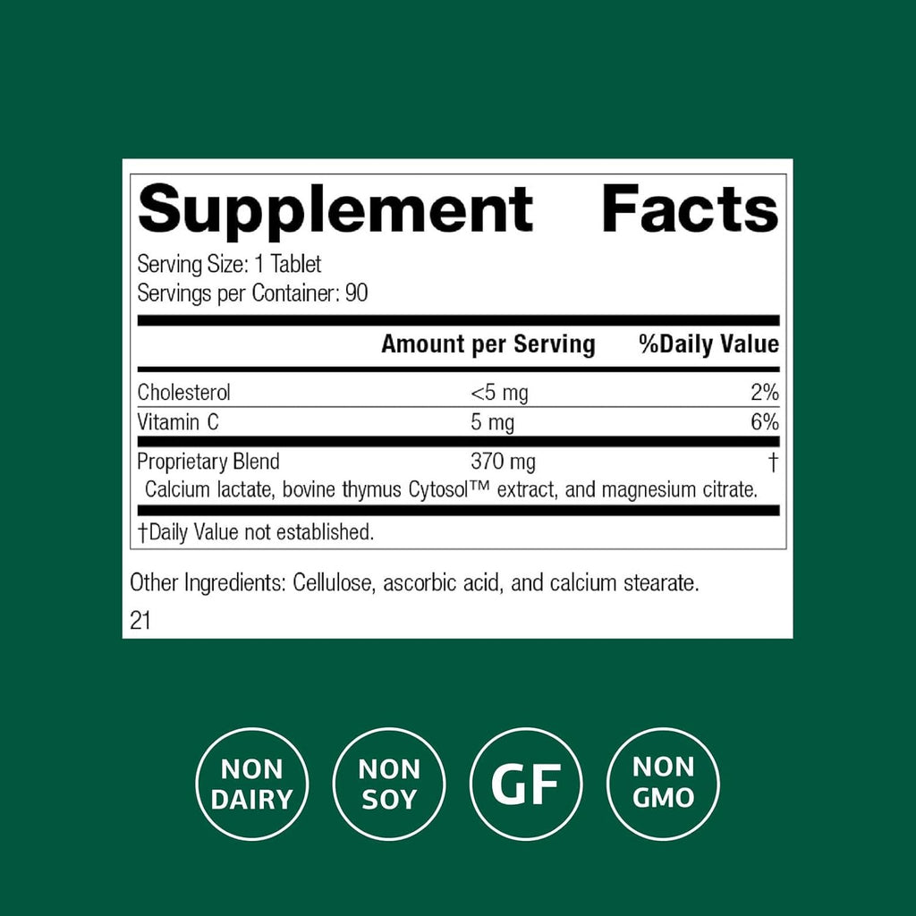 Standard Process Inc. Thymex - Whole Food Cholesterol, Thymus Supplement and Immune Support Supplement with Vitamin C, Magnesium Citrate, and Calcium Lactate - Gluten Free - 90 Tablets