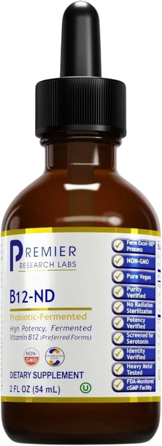 Premier Research Labs B12-ND - Vitamin B12 Liquid, B12 Sublingual, B12 Vitamins, B12 Drops, B-12 Tincture with Methylcobalamin, Adenosylocobalamin, Hydroxcobalamin, 1000 mcg B12 Per Serving - 2 Fl Oz