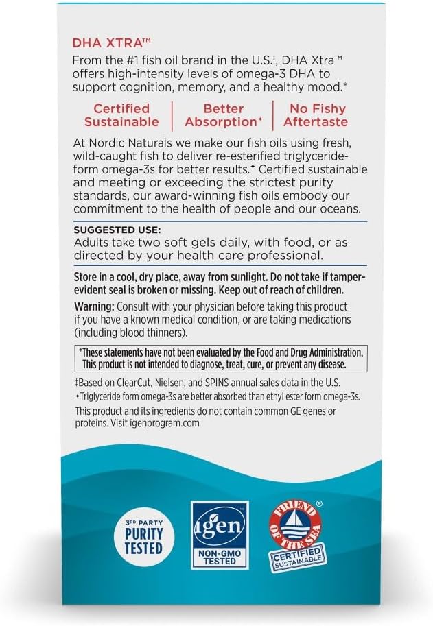 Nordic Naturals DHA Xtra, Strawberry - 60 Soft Gels - 1660 mg Omega-3 - High-Intensity DHA Formula for Brain & Nervous System Support - Non-GMO - 30 Servings