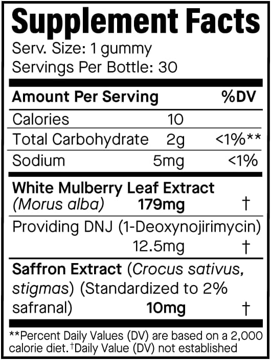 GLP-1 Carb Blocker Gummies – White Mulberry Leaf Extract + Saffron, Pre-Meal Gummies for Lower Carb Absorption & Minimal Bloating, Orange Flavor, 30 Count