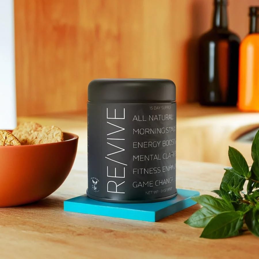 Revival Tea Company RE/VIVE - Mushroom Coffee Alternative - Herbal Tea made from Yerba Mate and Mushroom Powder - Low Caffeine - 3 Ounces