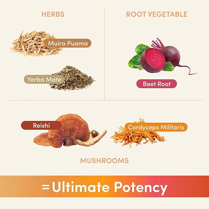 Lift Mushroom Powder Adaptogen 60g (30 Servings) | Natural Energy and Performance Blend with Cordyceps, Reishi, Yerba Mate, Muira Puama and Beet Root