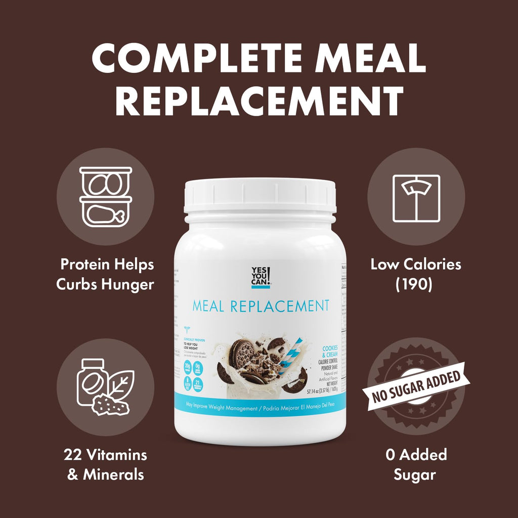 Yes You Can! Complete Meal Replacement - 15 Servings, 20g of Protein, 0g Added Sugars, 21 Vitamins and Minerals - All-in-One Nutritious Meal Replacement Shake (Cookies & Cream)