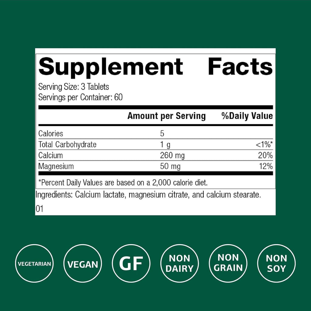 Standard Process Inc. Calcium Lactate - Immune Support and Bone Strength - Bone Health and Muscle Supplement with Magnesium and Calcium - 180 Tablets