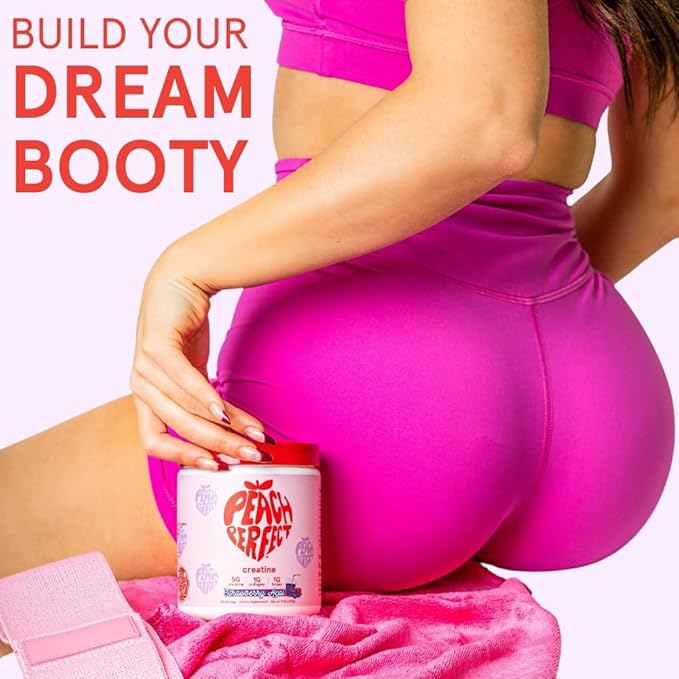 Peach Perfect Creatine Blend for Women – Micronized Creatine Monohydrate with BCAA & Collagen for Glute Strength Support – Pink Lemonade – 30 Servings