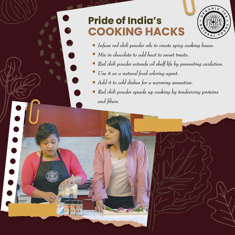 Pride Of India – Red Chili Ground – Traditional Indian Spice – Ideal for Gourmet & Savory Dishes Dishes – GMO/Gluten Free – Easy to Store - 8oz. Medium Dual Sifter Jar
